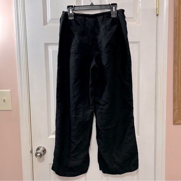 H&M Women's Wide Leg Linen Blend Pants Drawstring Pockets Black Size Large - Picture 2 of 6